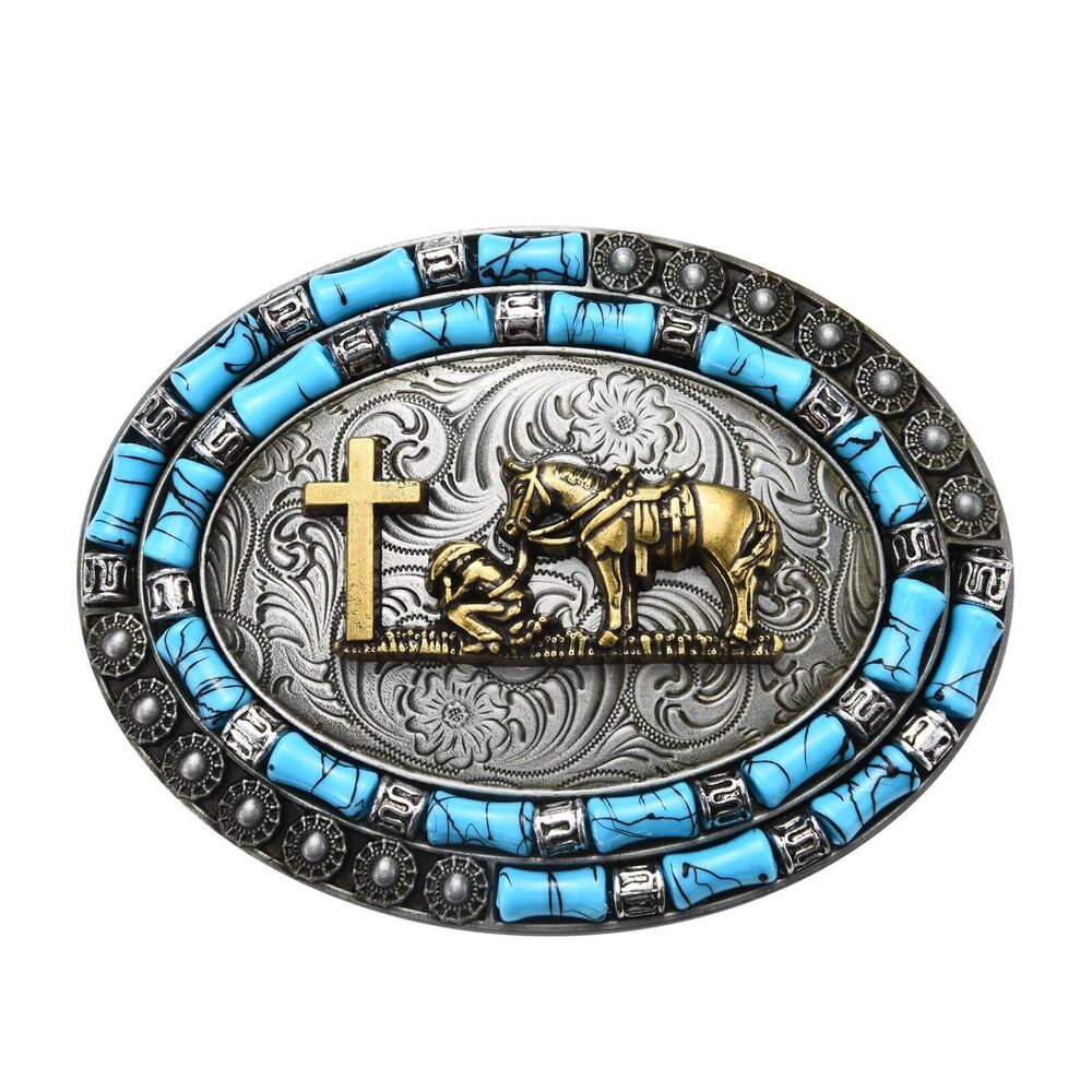 7393 Religious Cross Horse Bull Belt Buckle │Texas Cowboy Cowgirl Christmas